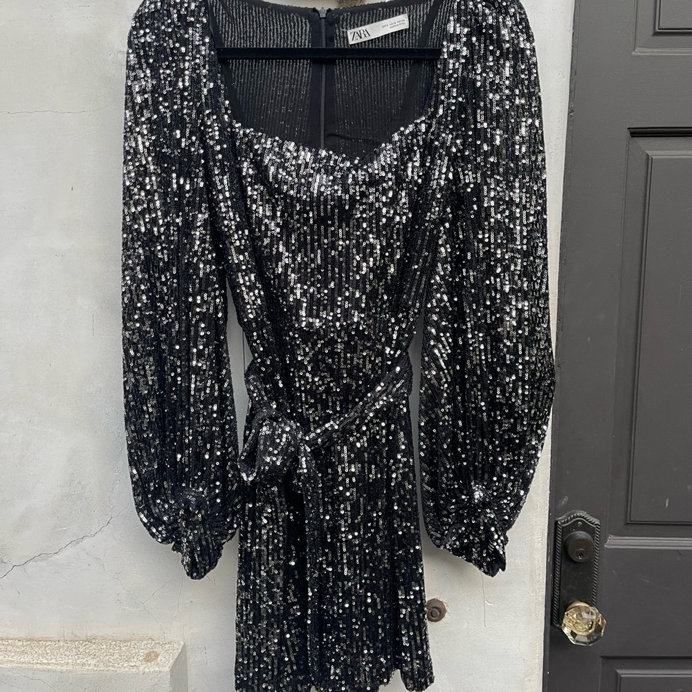 Zara Party Dress - Black & Silver Sequins